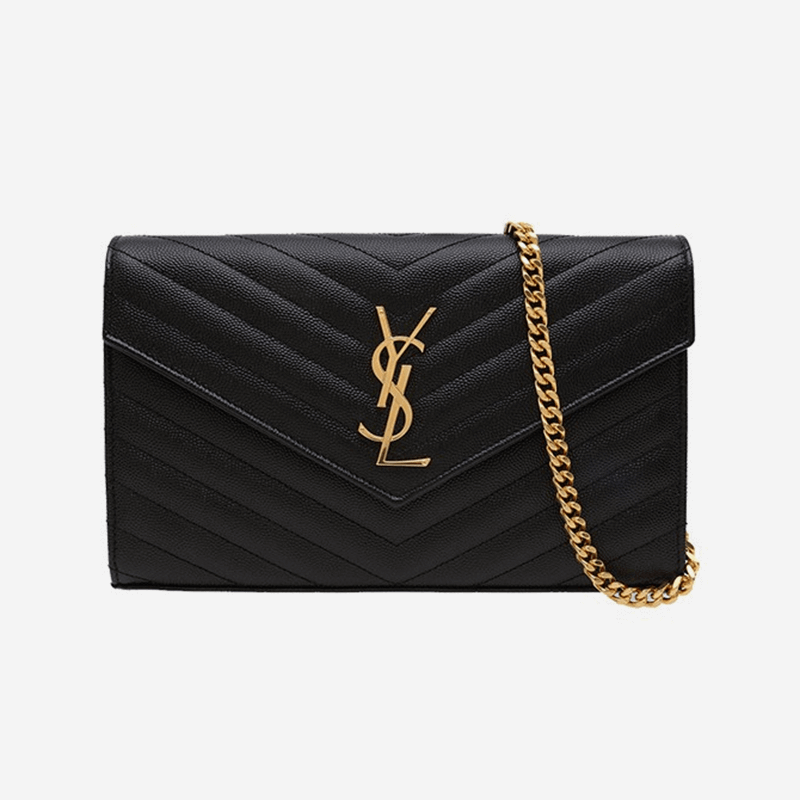 Yves Saint LaurentYSLSaint Laurent Yangshulin women's bagMonogramenvelopewocBlack caviar chain bag shoulder crossbody bag Gold buckle, gold chain, medium number22.5*14*4 in stock